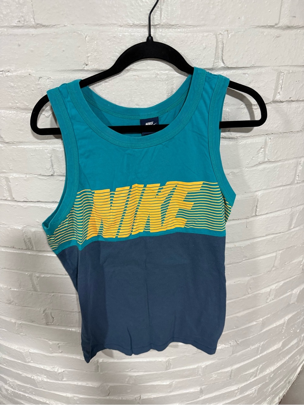 Nike Teal & Navy Tank with Yellow Stripe Logo